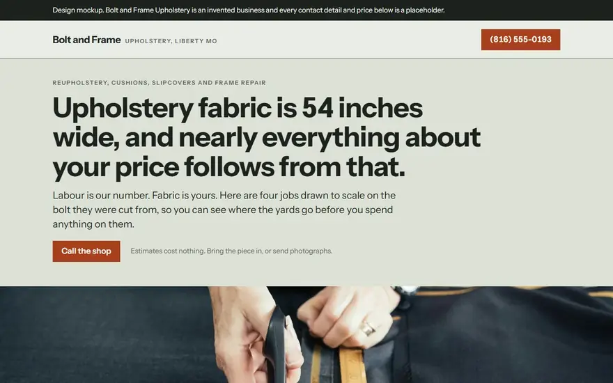 The Bolt & Frame Upholstery website