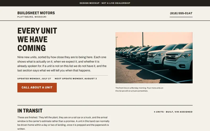 The Buildsheet Motors website