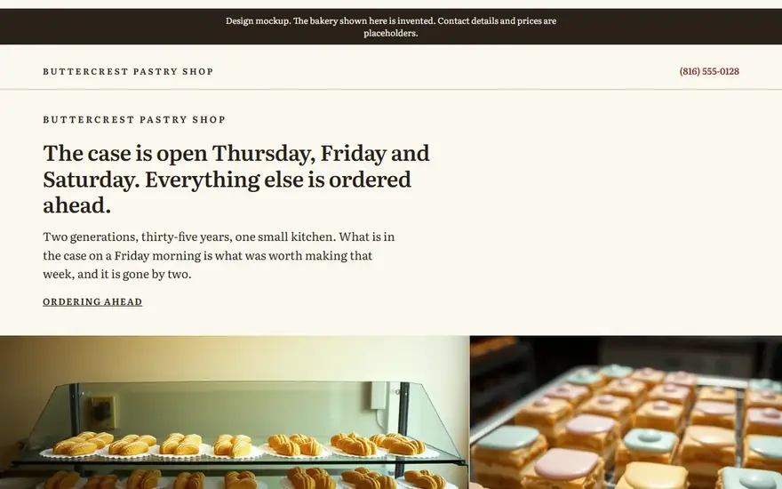 The Buttercrest Pastry Shop website