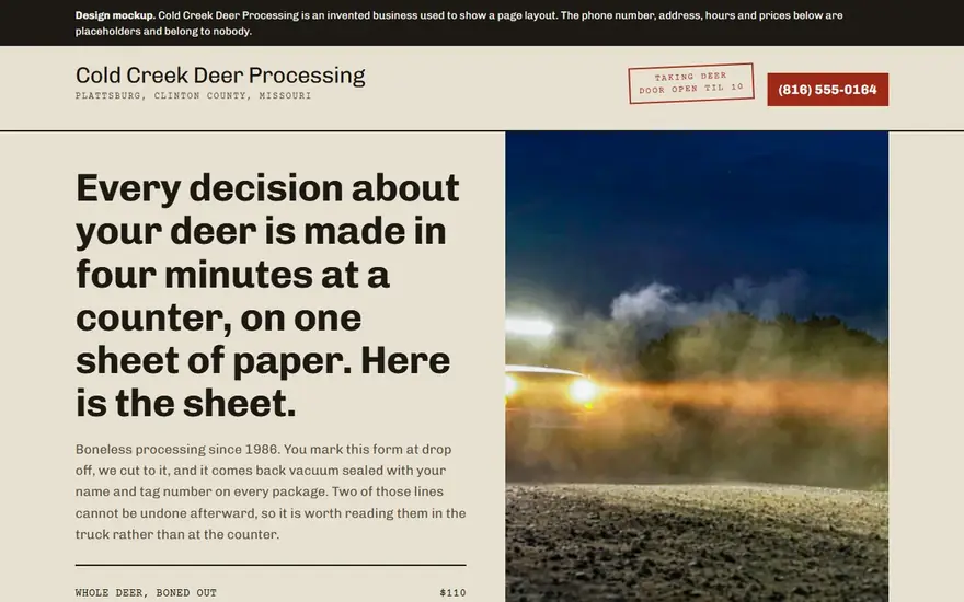 The Cold Creek Processing website