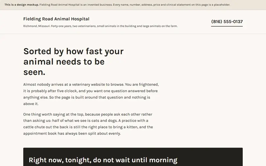 The Fielding Road Animal Hospital website