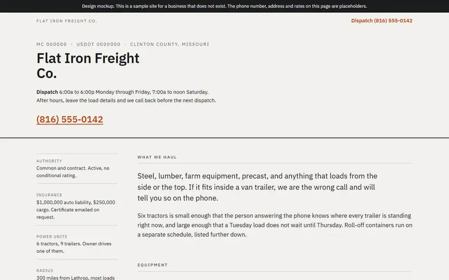 The Flat Iron Freight Co. website