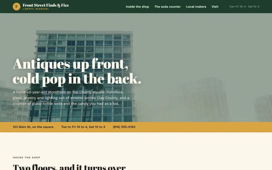 The Front Street Finds & Fizz website