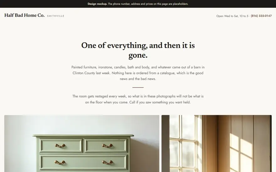 The Half Bad Home Co. website