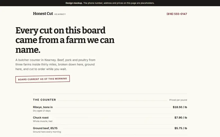 The Honest Cut Butchery website