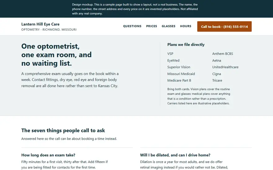 The Lantern Hill Eye Care website
