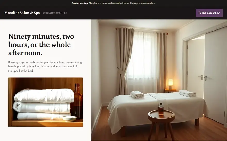 The MoodLit Salon & Spa website