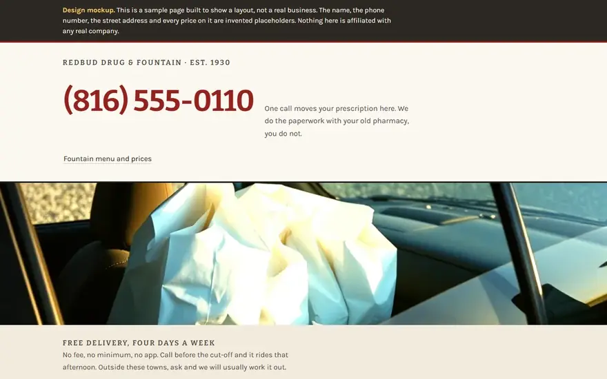 The Redbud Drug & Fountain website