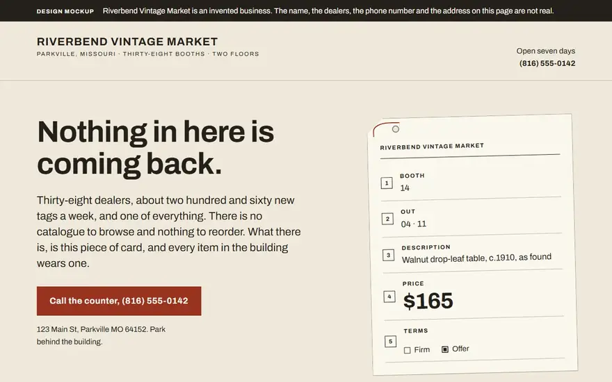 The Riverbend Vintage Market website