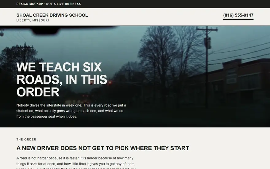 The Shoal Creek Driving School website