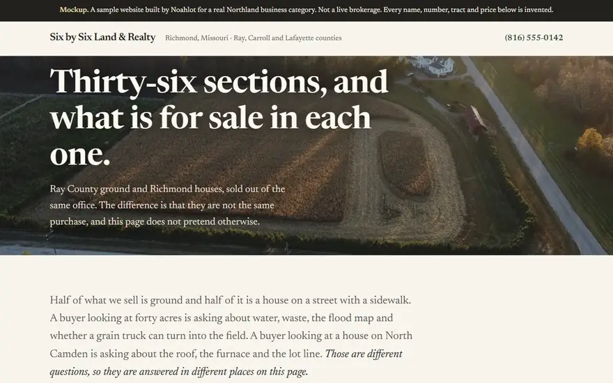 The Six by Six Land & Realty website