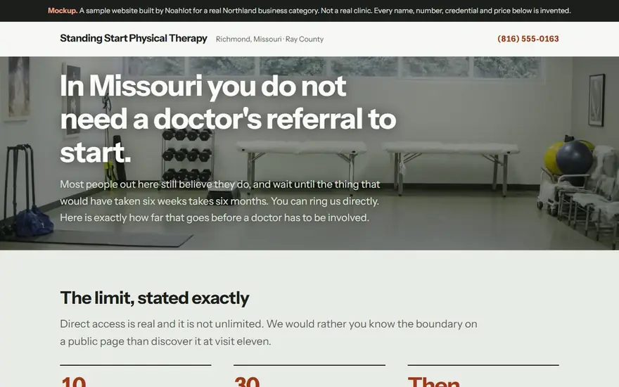 The Standing Start Physical Therapy website
