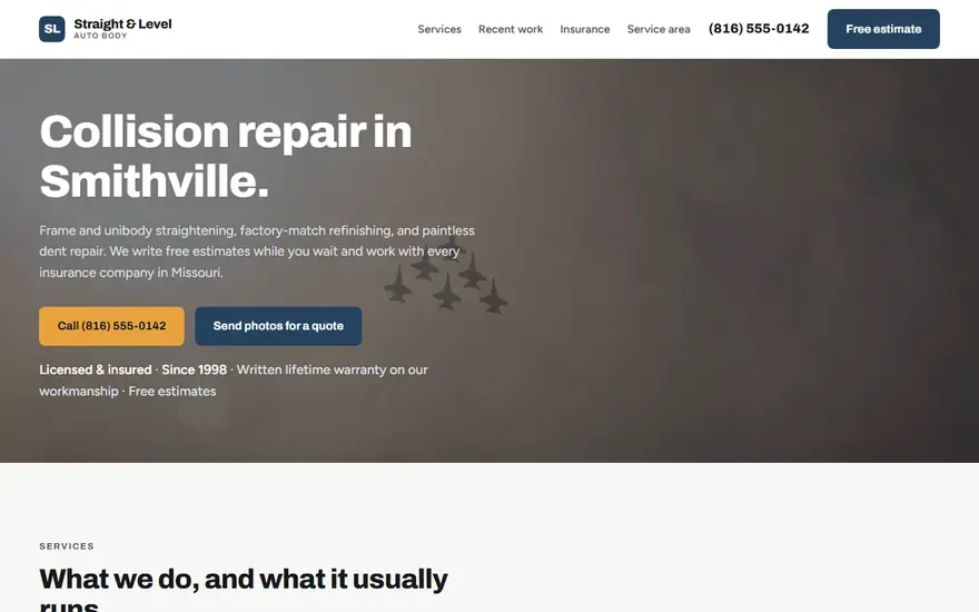 The Straight & Level Auto Body website