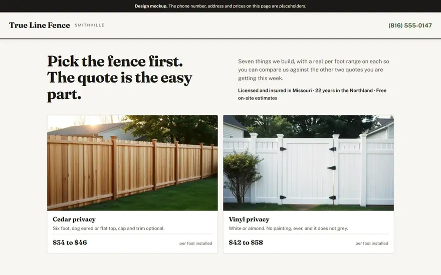 The True Line Fence website